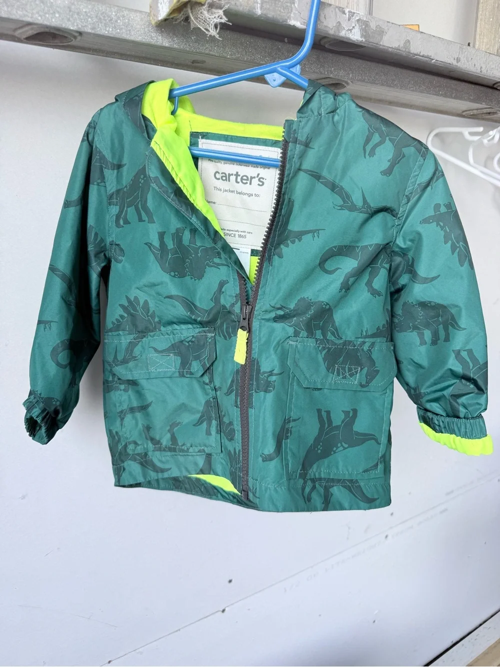 Carter's Green Dino-Print Hooded Raincoat  & size 5 toddler boots